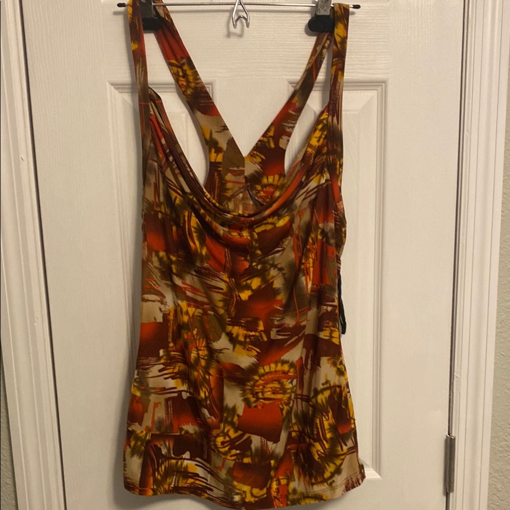 Asymmetrical Brown and Orange Backless Tank Top